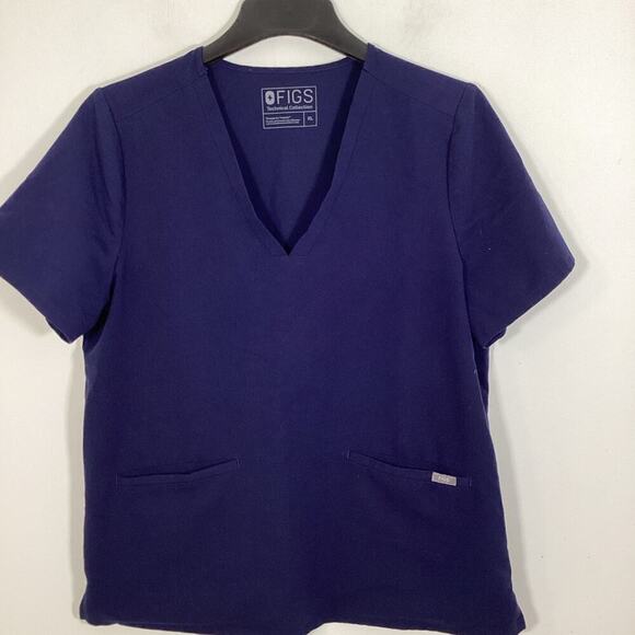 Figs Technical Collection Women’s Scrub Top Navy Blue XL Pockets Medical Nurse - Picture 6 of 11